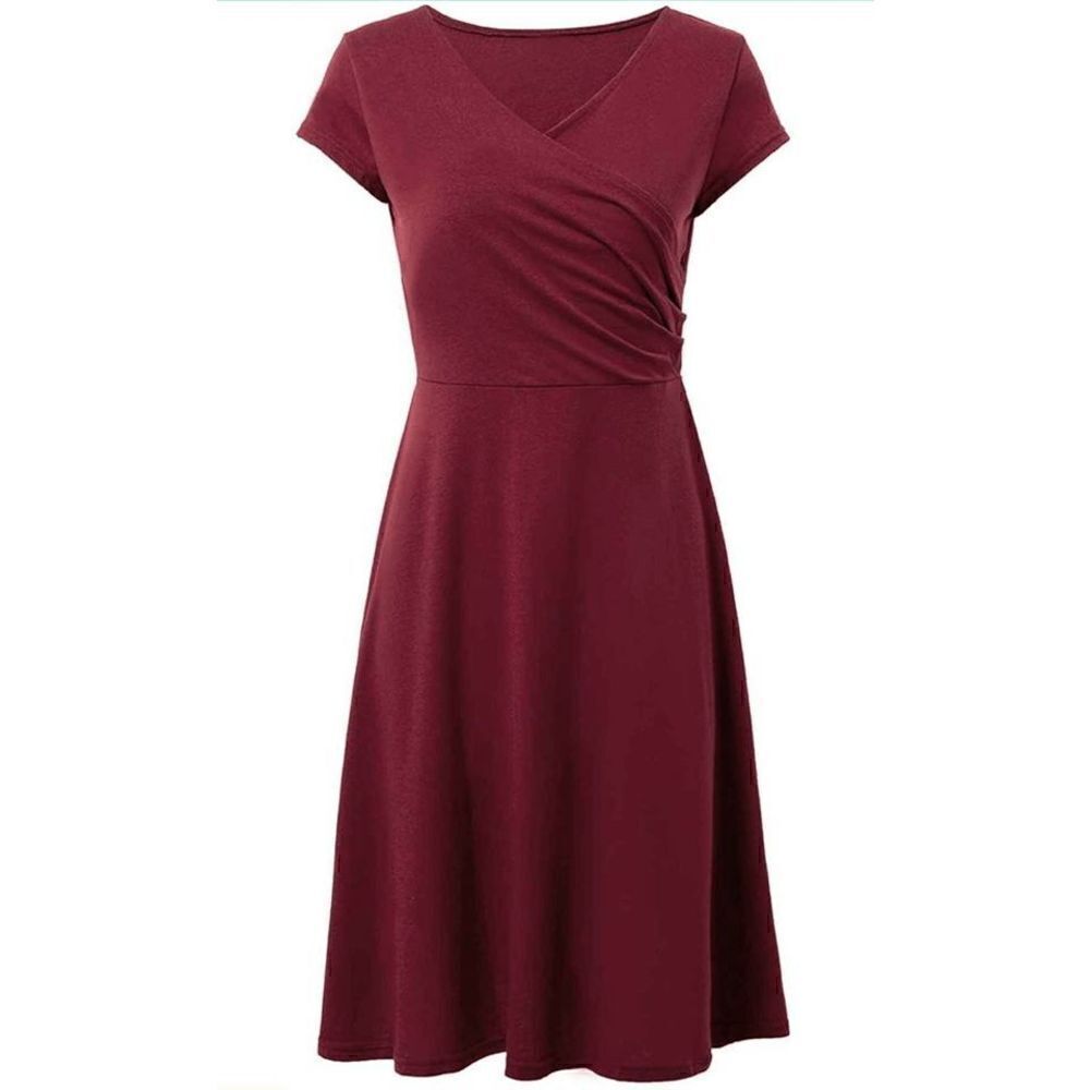Casual Short Sleeve Surplice V Neck Faux Wrap T-Shirt Swing Dress SIZE L NWT